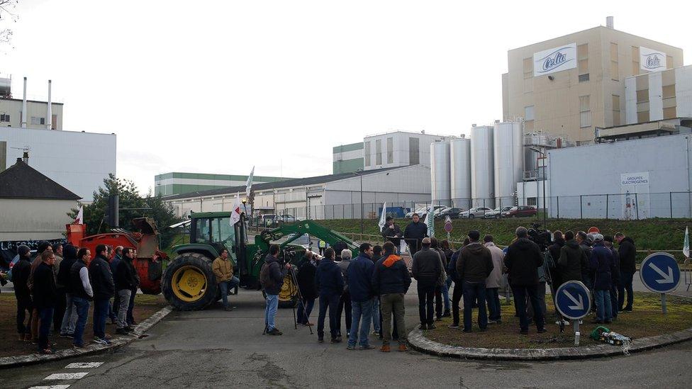 French dairy farmers from the FNSEA union demonstrate in Craon - 19 January 2018