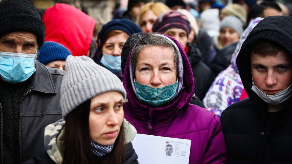 Ukrainian citizens arrive at Krakow in Poland after fleeing the war.