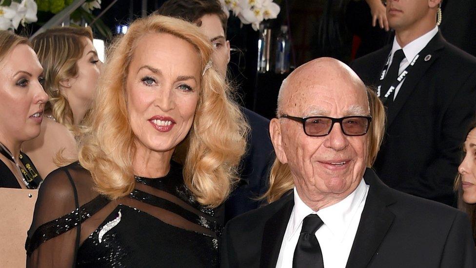 News Corp. CEO Rupert Murdoch (R) and model Jerry Hall attend the 73rd Annual Golden Globe Awards held at the Beverly Hilton Hotel on January 10, 2016