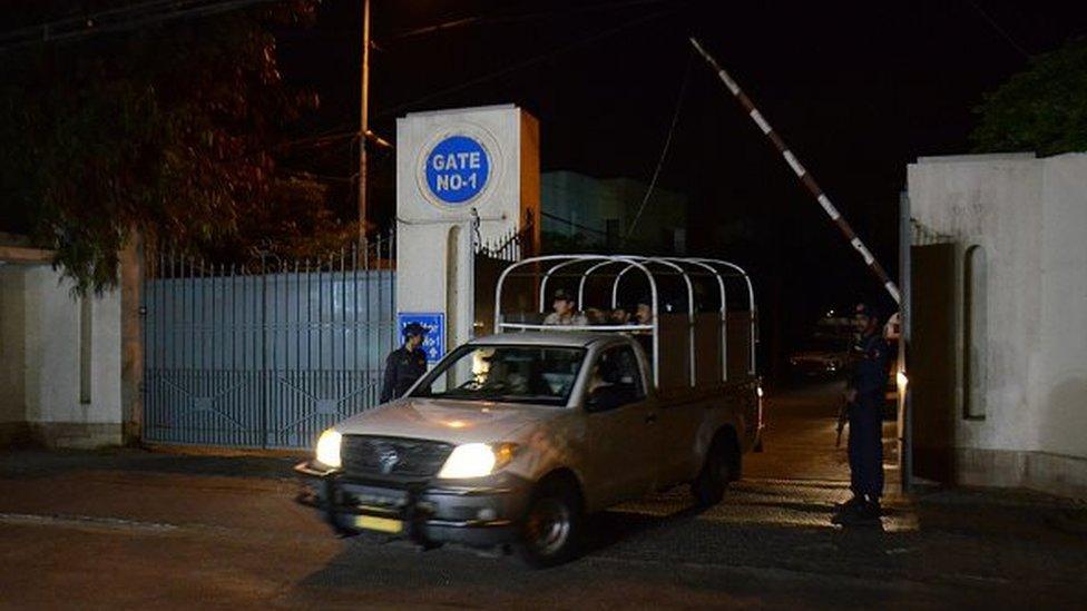 Paramilitary soldiers leaves the residence of former Pakistani president Pervez Musharraf in Karachi on March 18, 2016.