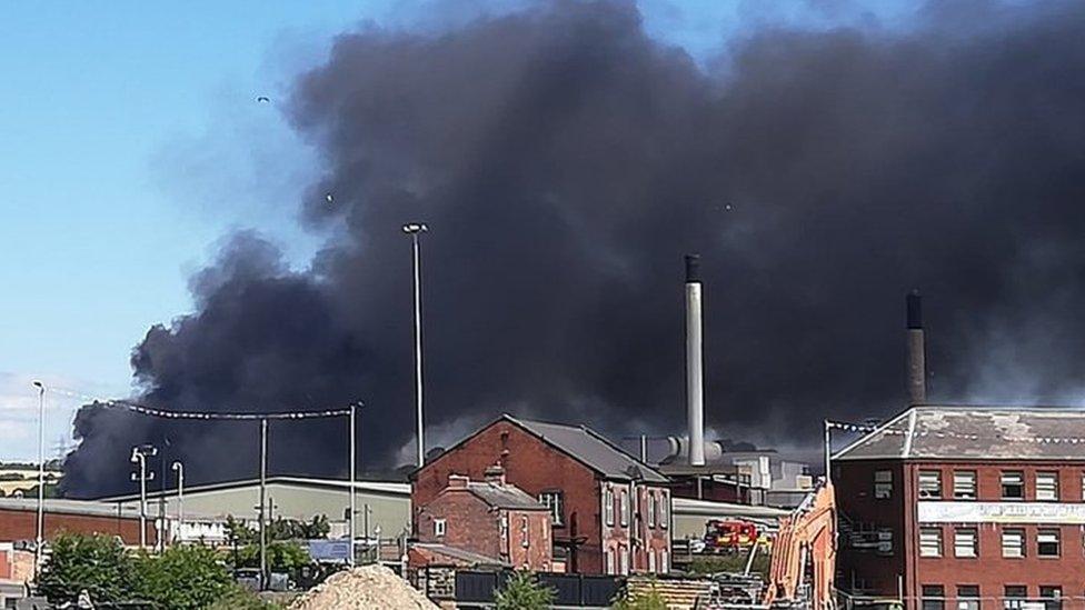 A large fire is blazing at an industrial site in Rotherham