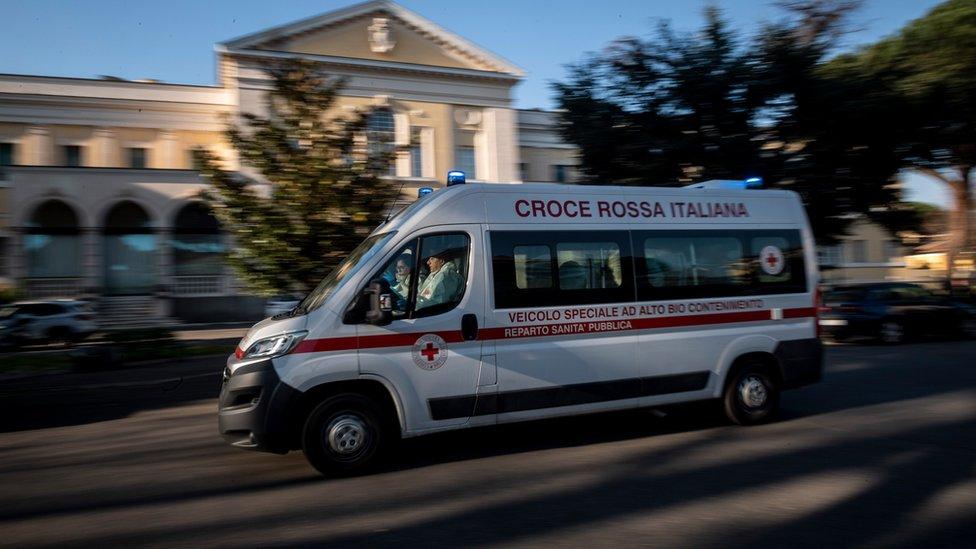 An ambulance on the street in Rome, Italy