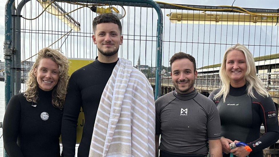 Four University of Portsmouth biologists in wetsuits