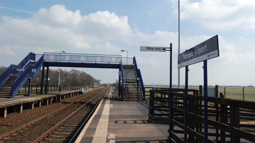 Teesside Airport train station serving Durham Tees Valley Airport