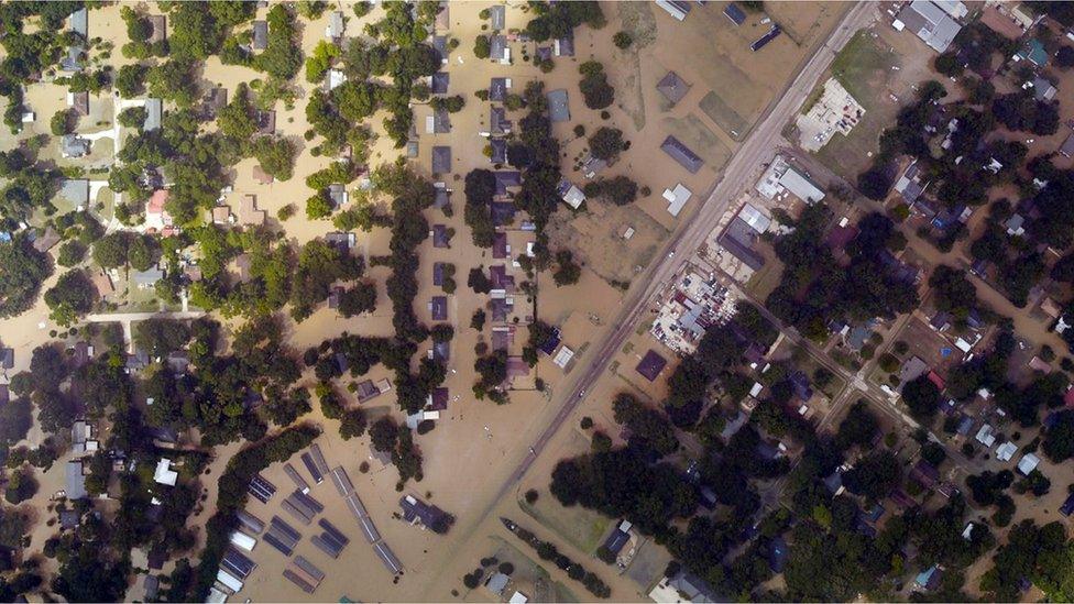 Flooding is seen on 14 August in Denham Springs, Louisiana