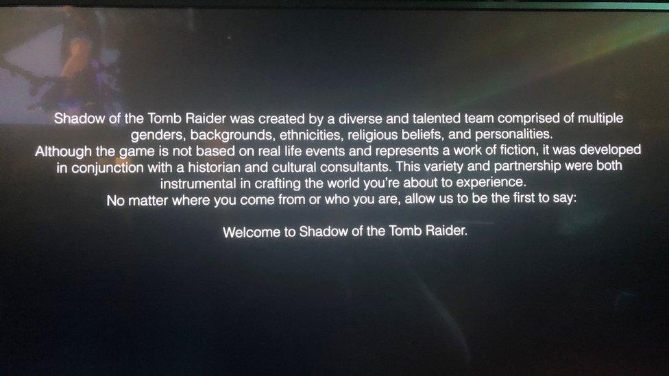 A message that greets you when you begin to play Shadow of the Tomb Raider