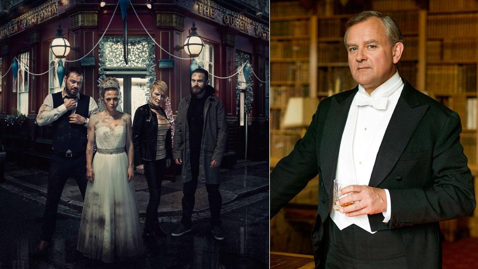 EastEnders cast members Danny Dyer, Kellie Bright, Linda Henry ad Matt Di Angelo in EastEnders and High Bonneville in Downton Abbey