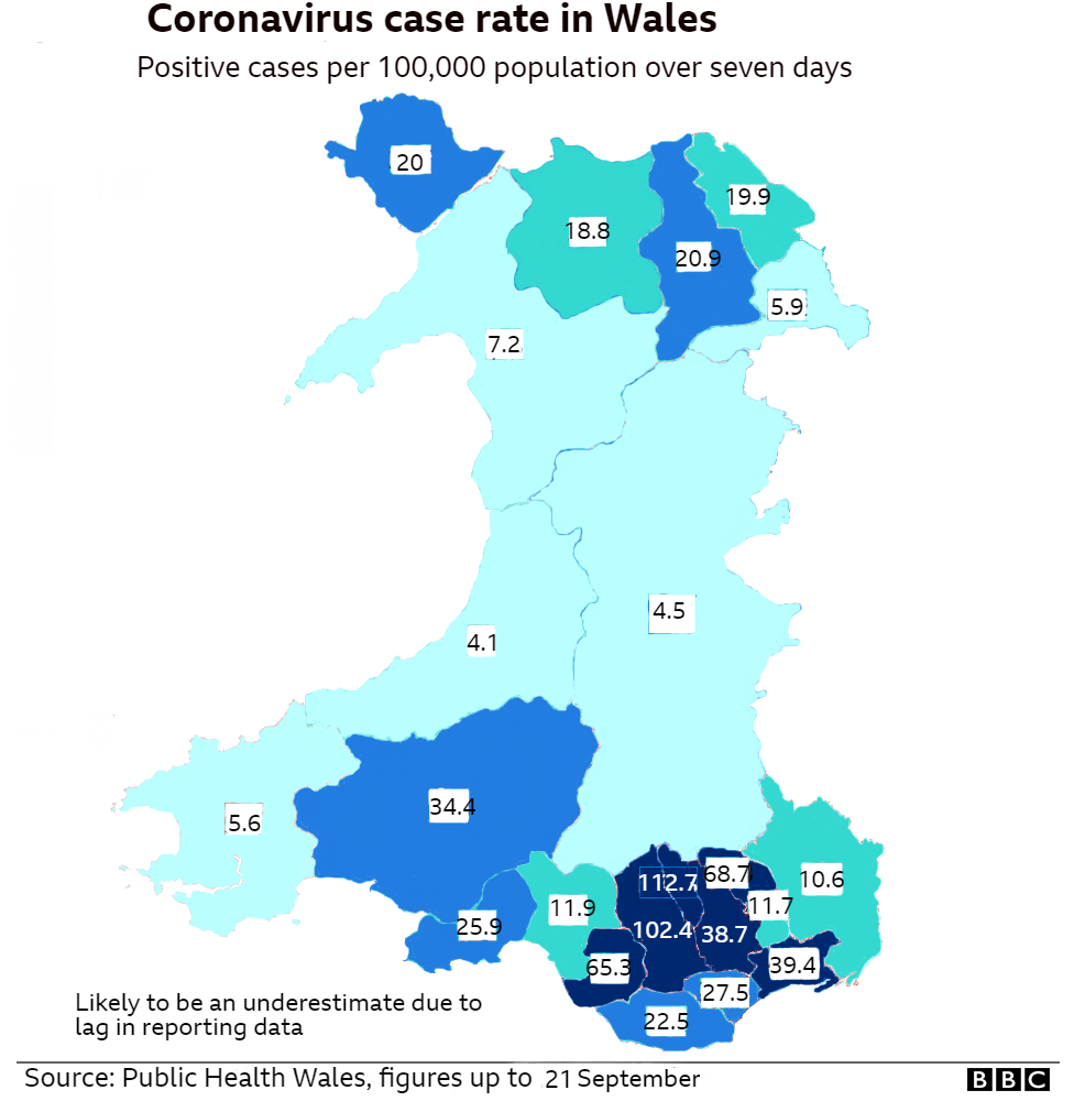 Case rate map of Wales