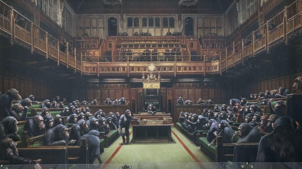 Painting called 'Devolved Parliament' by Banksy