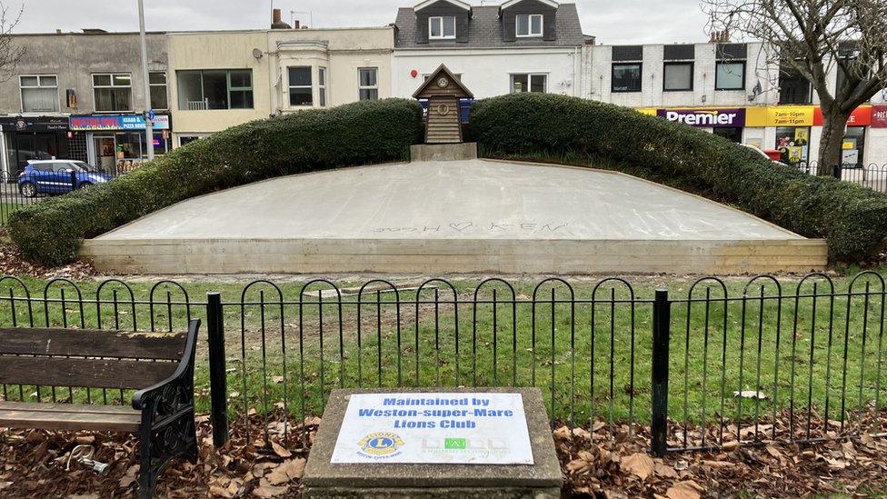 Concrete over area where floral clock was