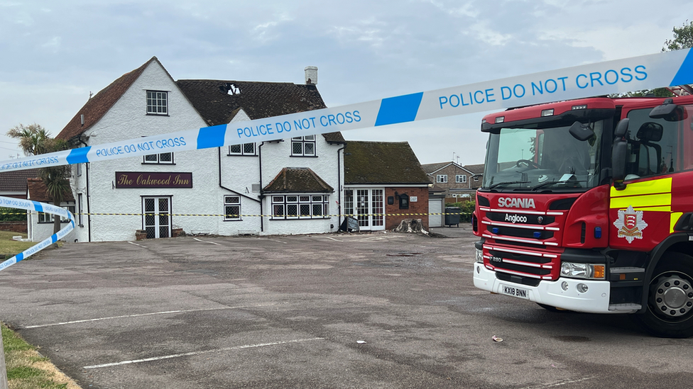 Oakwood Inn, Essex, after it has been hit by lightning