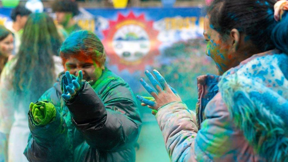 Two girls at a Holi celebration