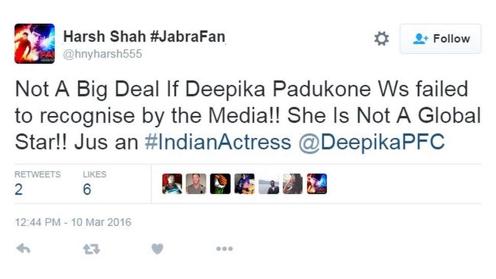 Not A Big Deal If Deepika Padukone Ws failed to recognise by the Media!! She Is Not A Global Star!! Jus an #IndianActress @DeepikaPFC