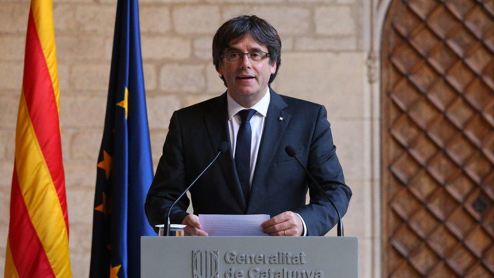 Carles Puigdemont gives a speech