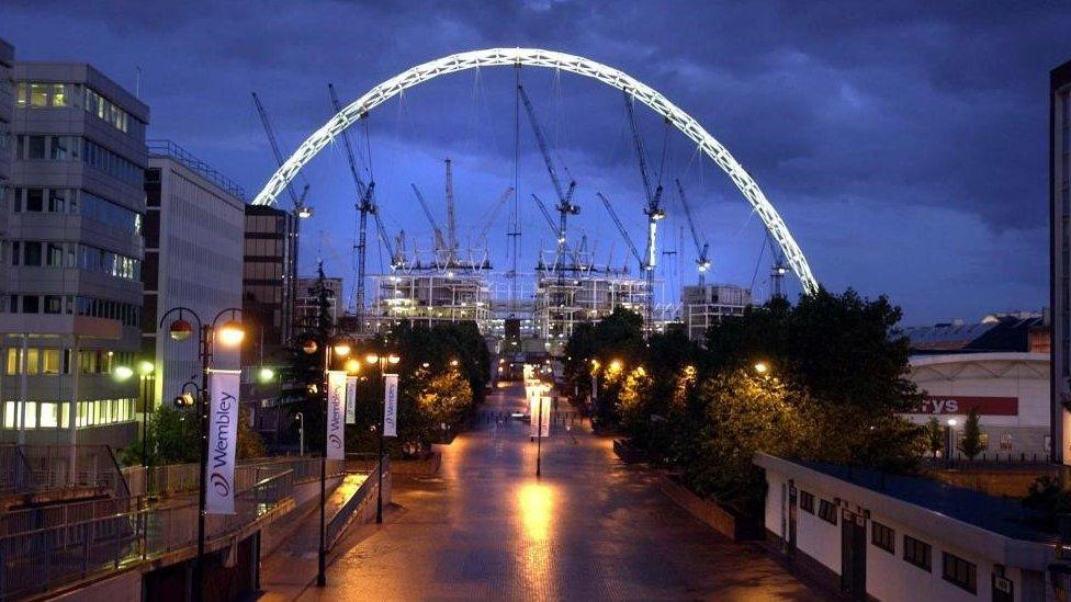 Wembley Stadium at night