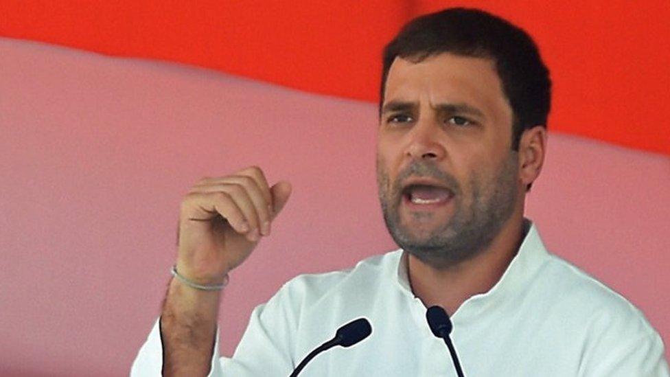 Indian Congress Party Vice-President Rahul Gandhi speaks during a rally in New Delhi on April 19, 2015. Beleaguered opposition leader Rahul Gandhi led a rally of thousands of farmers in the Indian capital April 19, 2015, against Prime Minister Narendra Modi's controversial overhaul of laws on land-buying.