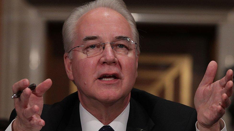 Tom Price talks during an appearance before a Senate committee.