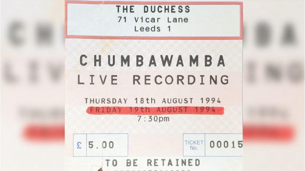 Gig ticket for Chumbawamba in Leeds in 1994