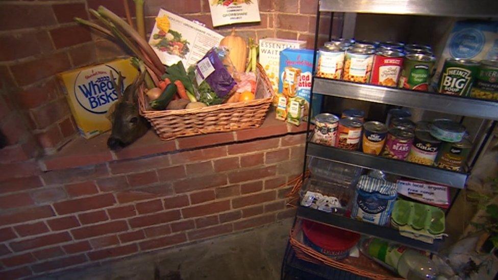 Severed deer head at food bank