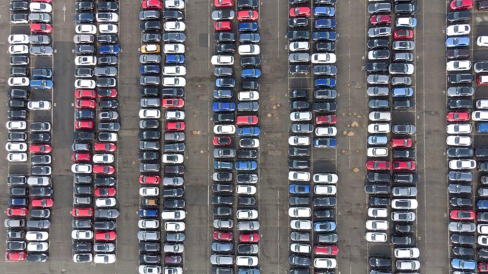 Aerial shot of new cars