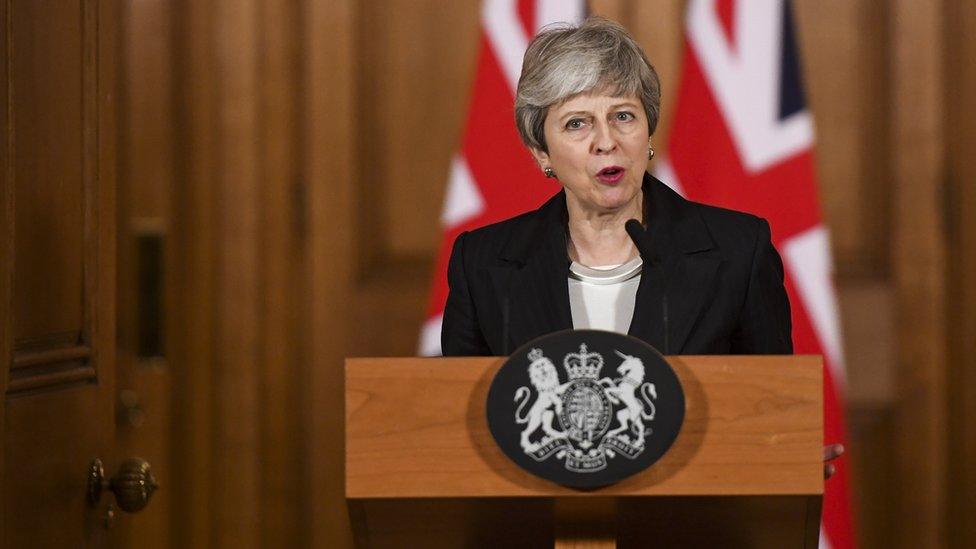 Prime Minister Theresa May gives a speech.