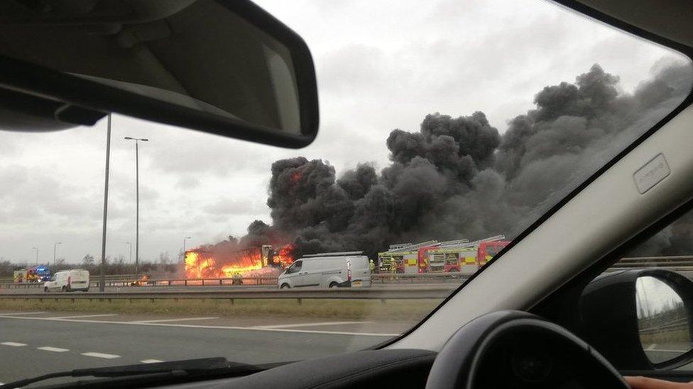 Lorry fire on the M1