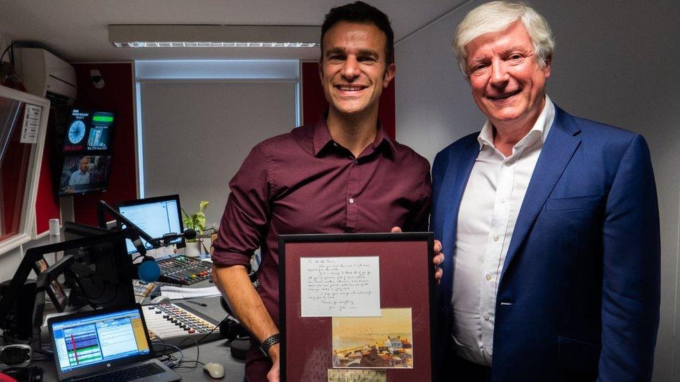 Steve Harris and Lord Tony Hall with plaque for John Martin studio