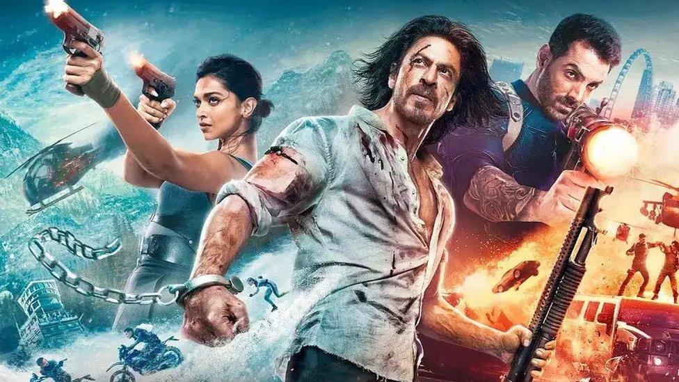 Deepika Padukone, Shah Rukh Khan and John Abraham in Pathaan poster