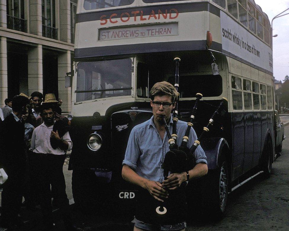 Ian Jack playing bagpipes