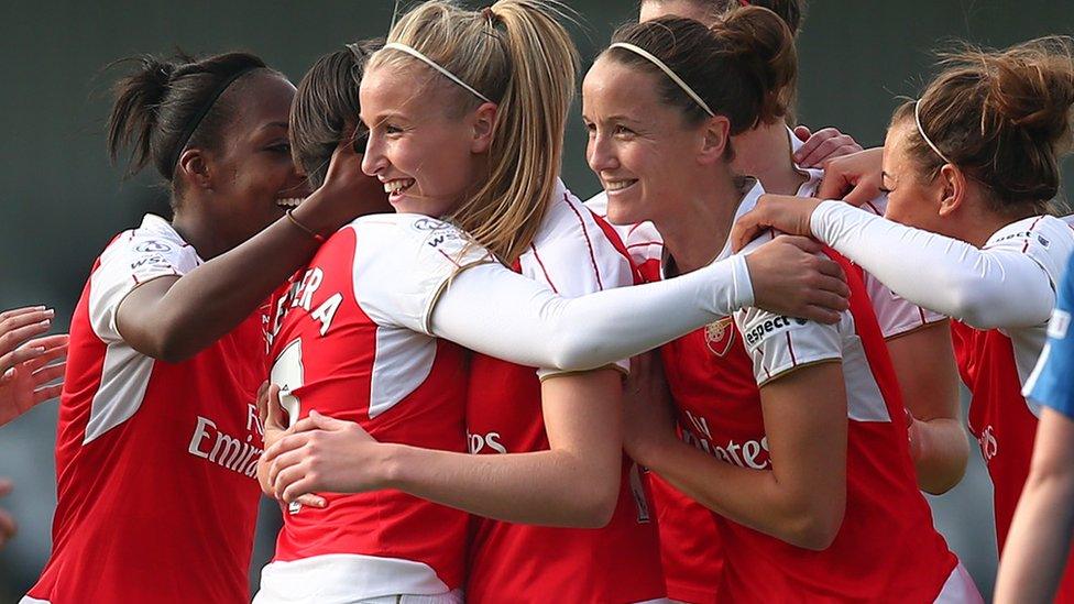 Arsenal celebrate their opening goal against Birmingham