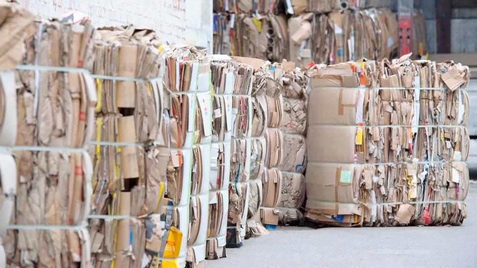 Bales of paper for recycling