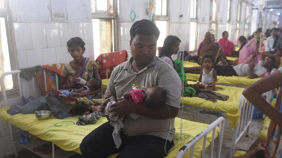 A view of the overcrowded paediatric ward of Sri Krishna Medical College and Hospital (SKMCH) on June 13, 2019 in Muzaffarpur, India.