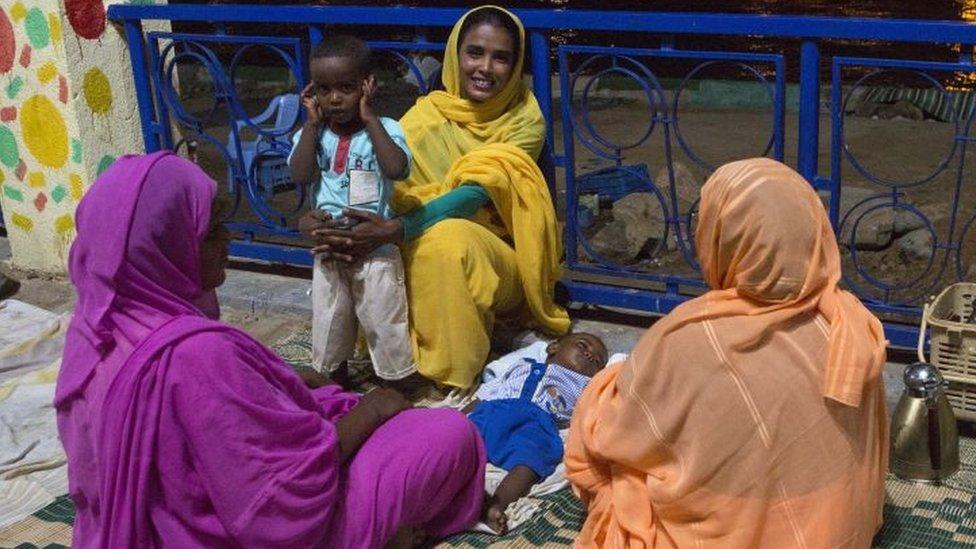 Women and kids relaxing on the corniche, Port Sudan, Sudan on March 9, 2013