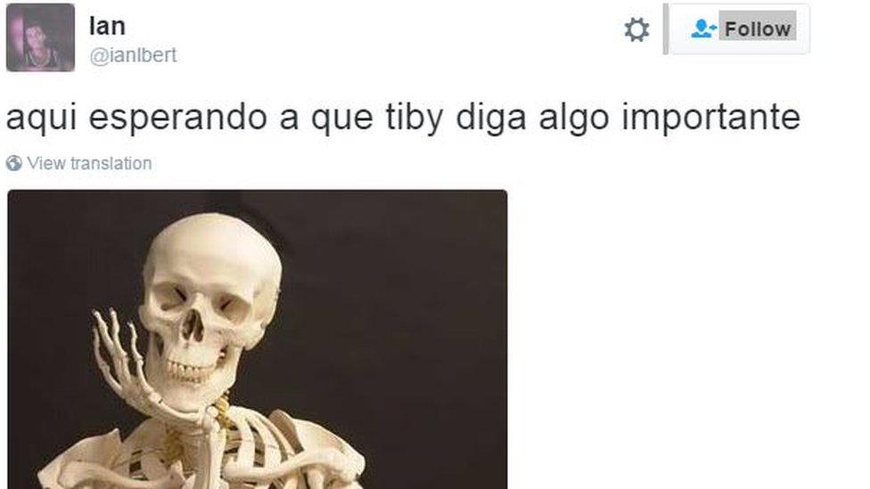 A picture of a skeleton and a post reading: "Waiting for Tiby [Venezuelan electoral authority head Tibisay Lucena] to say something important"