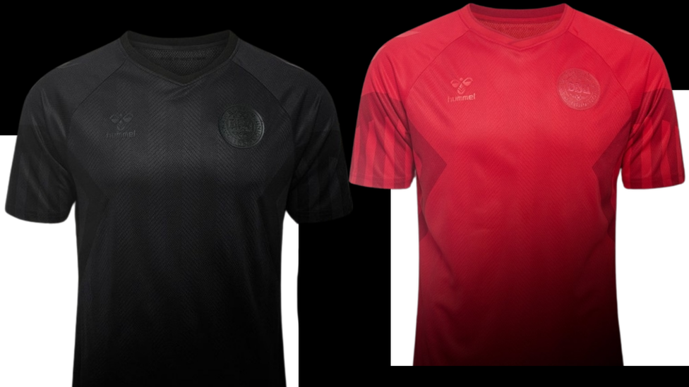 Denmark's World Cup kit - black (left) and red (right)