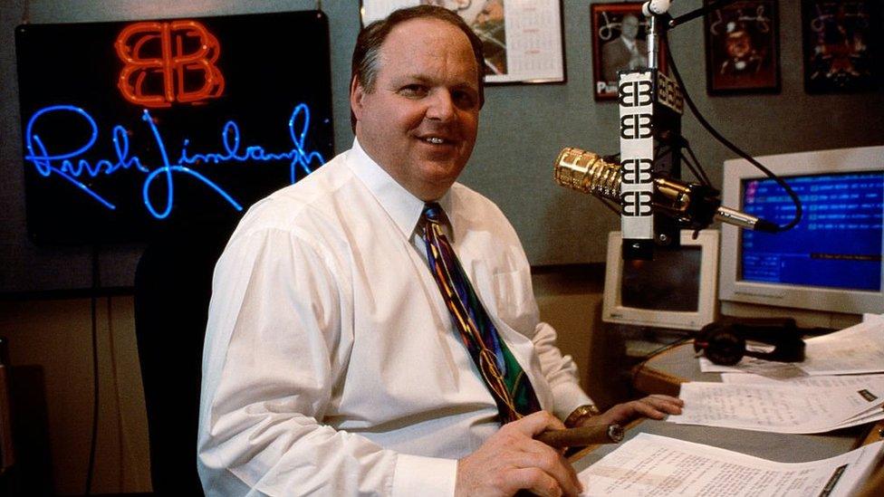 Rush Limbaugh presenting his radio show in 1995