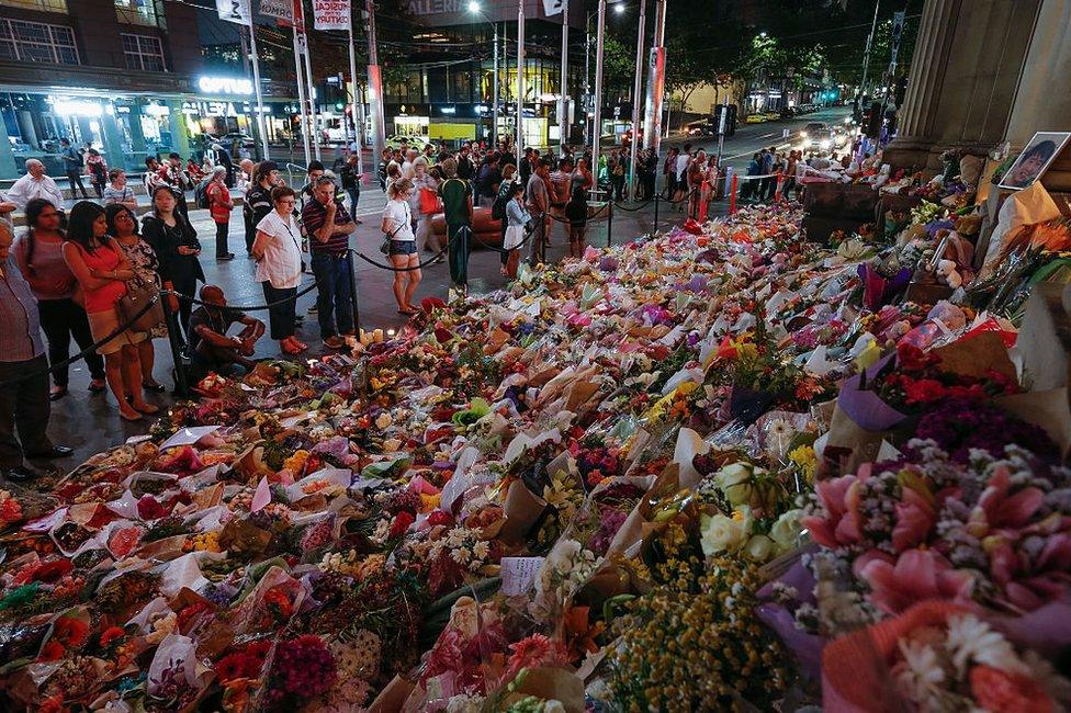 Hundreds of floral tributes have been left in Melbourne's Bourke St Mall