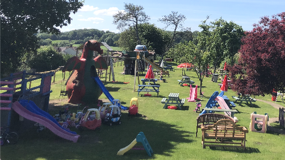 Beer garden and play area at the Coach and Horses, Caerwent