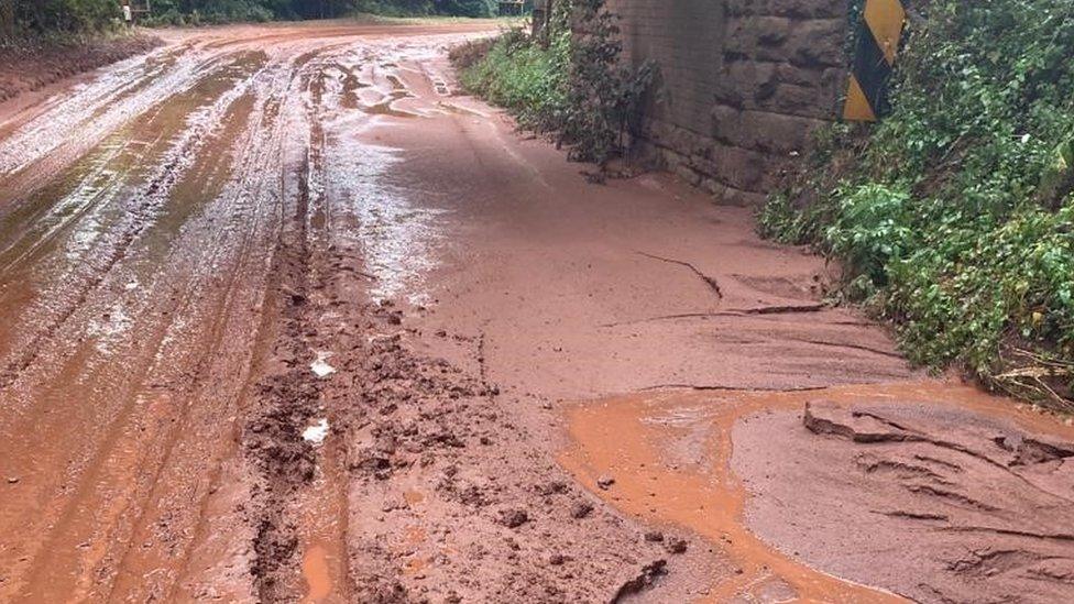 The road closed due to mudslide