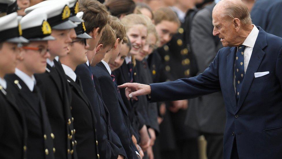 Prince Philip inspects pupils at the school