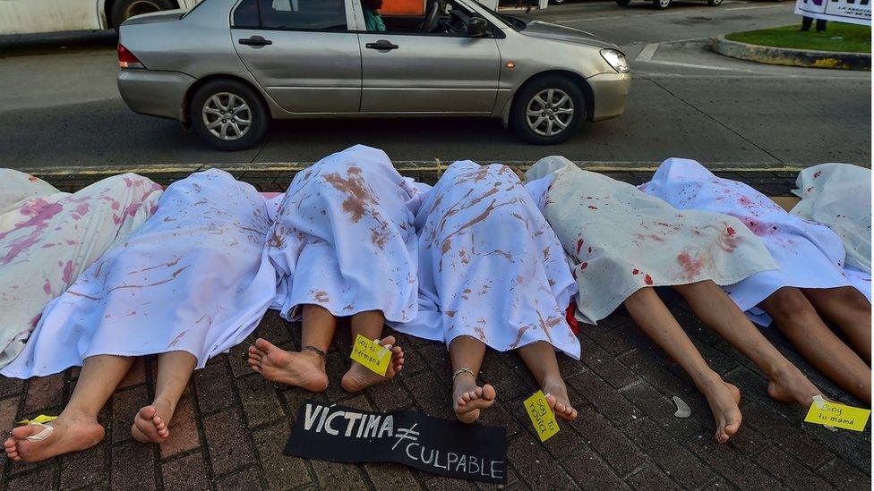 Women perform in memory of women killed in Panama, during the International Day for the Elimination of Violence against Women, in Panama City, on 25 November, 2019.