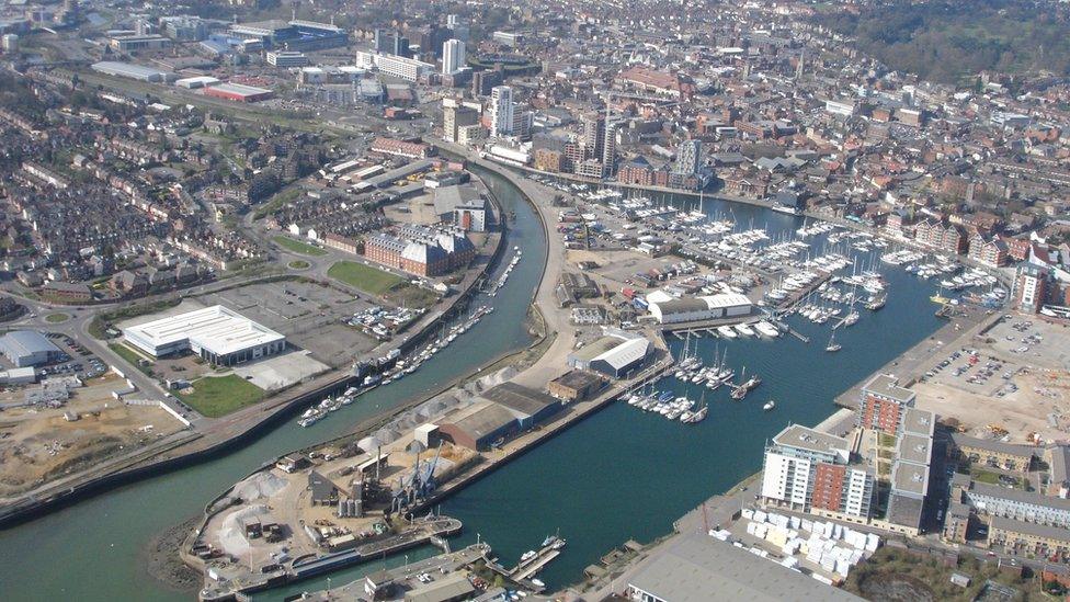 Aerial view of Ipswich waterfront