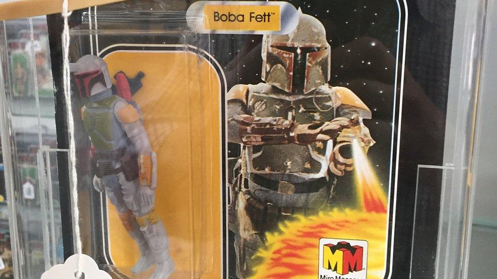 Boxed Boba Fett figure which sold for £21,000 (£26,000 including fees)