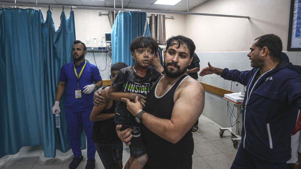 Children injured in Israeli attacks are brought to Al-Aqsa Hospital as Israeli airstrikes continue in the 18th day in Khan Yunis, Gaza on 24 October 2023