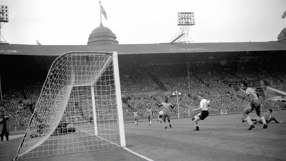 Colin Grainger scores against Brazil