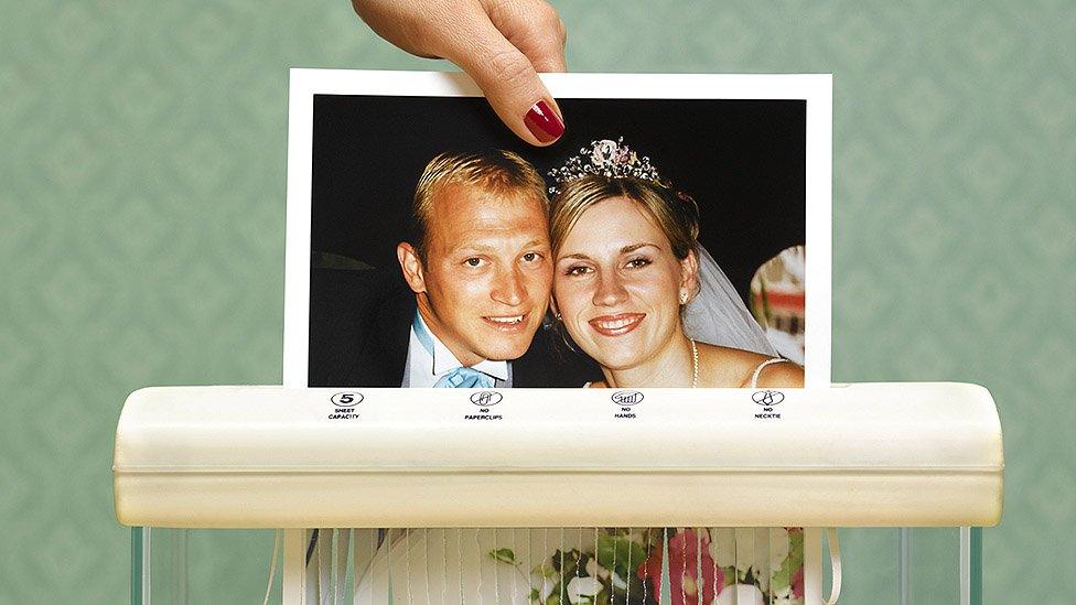 Hand shredding wedding photo