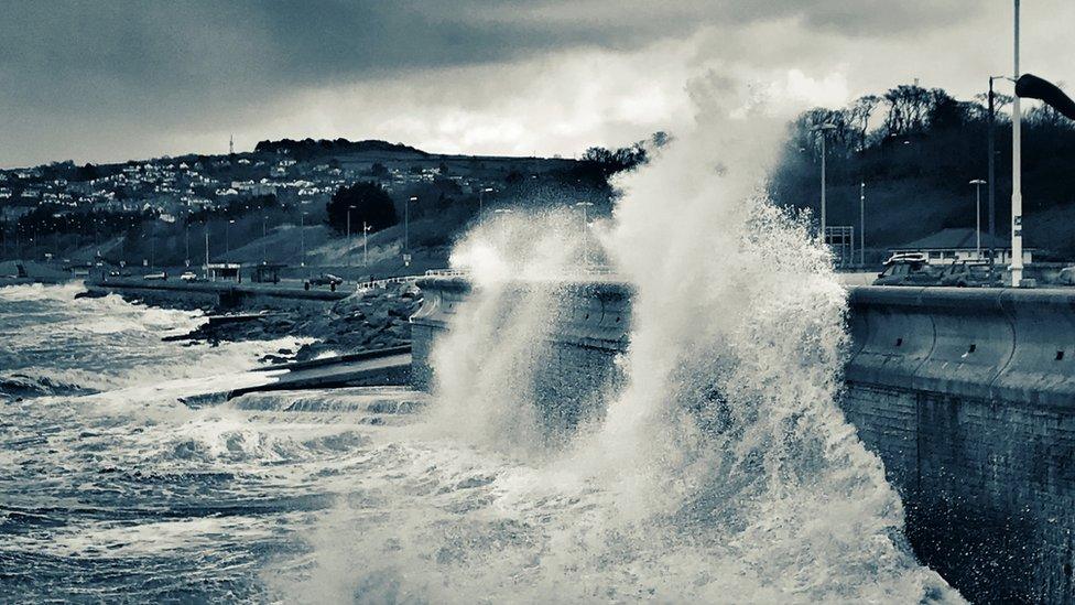 The storm brought waves over the promenade at Colwyn Bay