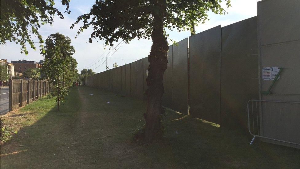 Perimeter fence surrounding event at Finsbury Park