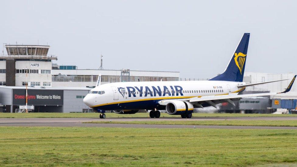 Ryanair aeroplane at Cardiff Airport