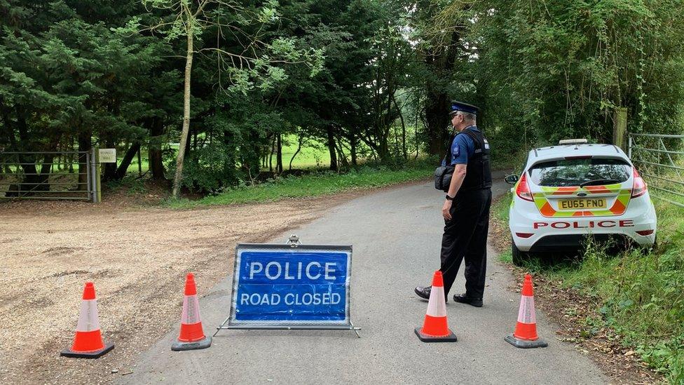 A police closure near Halstead after a plane crash